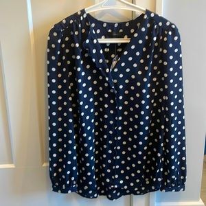 J.Crew navy and white polka dot blouse, NWT, size small